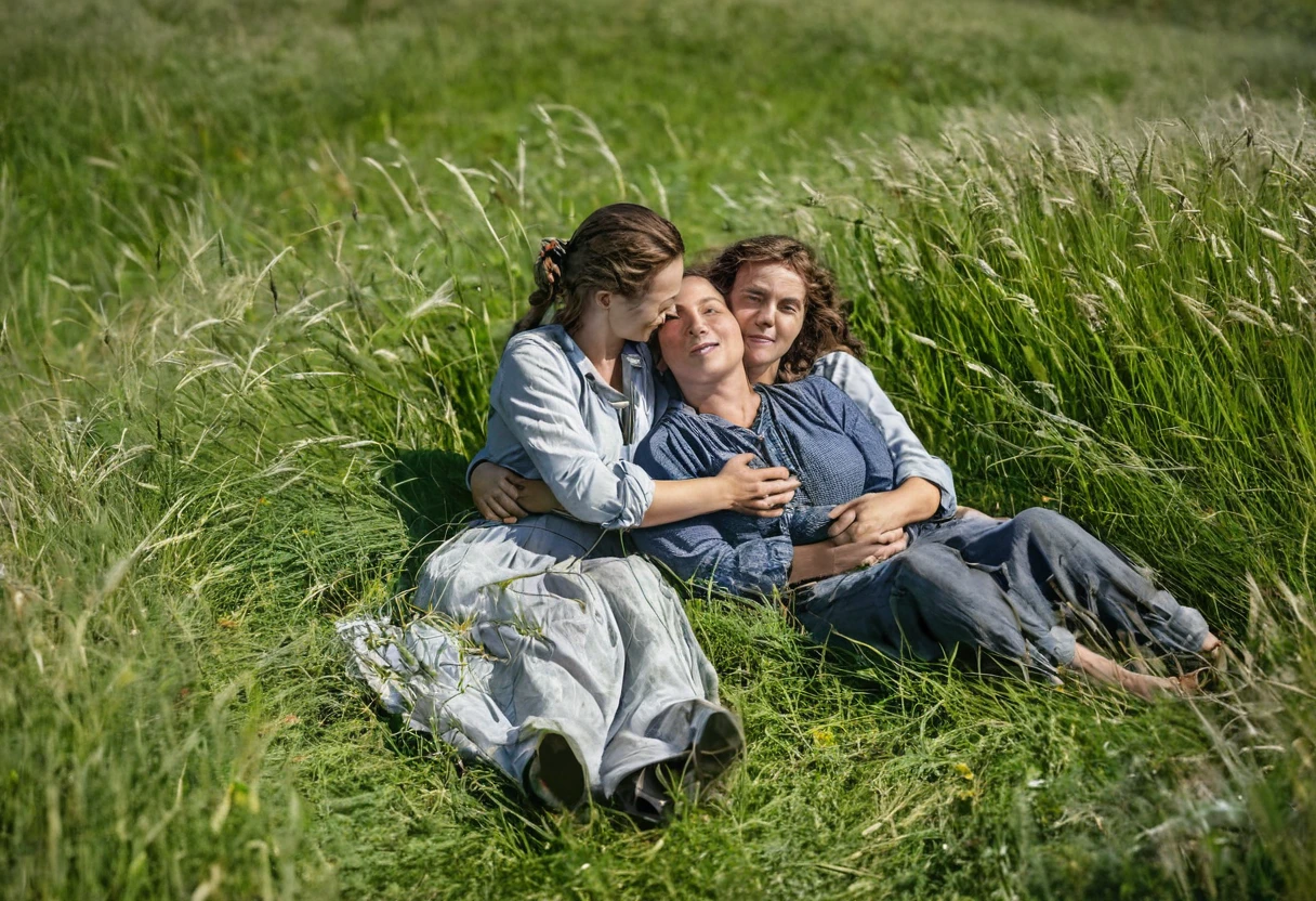 Swiss countryside scenery,Green grass,family,Man and woman,Enjoying the sunshine,RAW,uhd,8K,Detailed Details,Best quality,Perfect color matching,Sense of atmosphere,Masterpieces shot by international photography masters,National Geographic Photography Award Winners