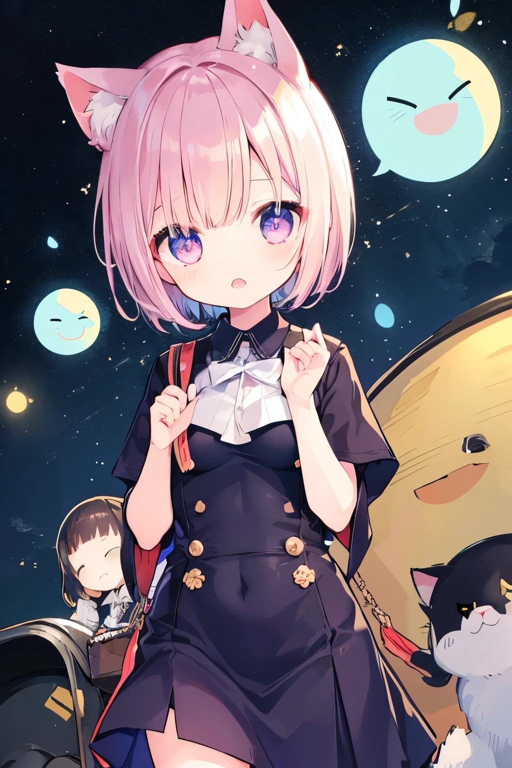 Navy uniform、Elementary school girl、7-year-old girl,Very beautiful and Shining Eyes、Shining Eyes、1 girl、Small breasts、Big Mouth、Large Breasts、Cat ear、Pink Short Hair