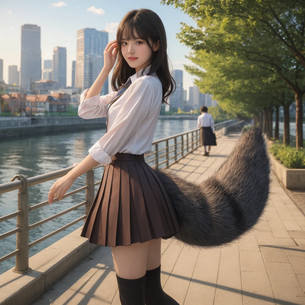 Wearing a white shirt and a furry tail, Pose on the porch, long elegant tail behind, beautiful young catgirl, very beautiful cute catgirl, gorgeous chinese models, with tail, female furry mini cute style, Cat tail, Sexy girl, a beautiful fox lady, Attractive cat girl, Fox tail, Chinese girl, character is in her natural pose，cute catgirl，upper body bare，The lower body is naked，There are panties on the legs，Take off your underwear，Panties on the calf，Take off your shirt，Take off your shirt，No leggings，No panties，No pants on，The ass has a tail