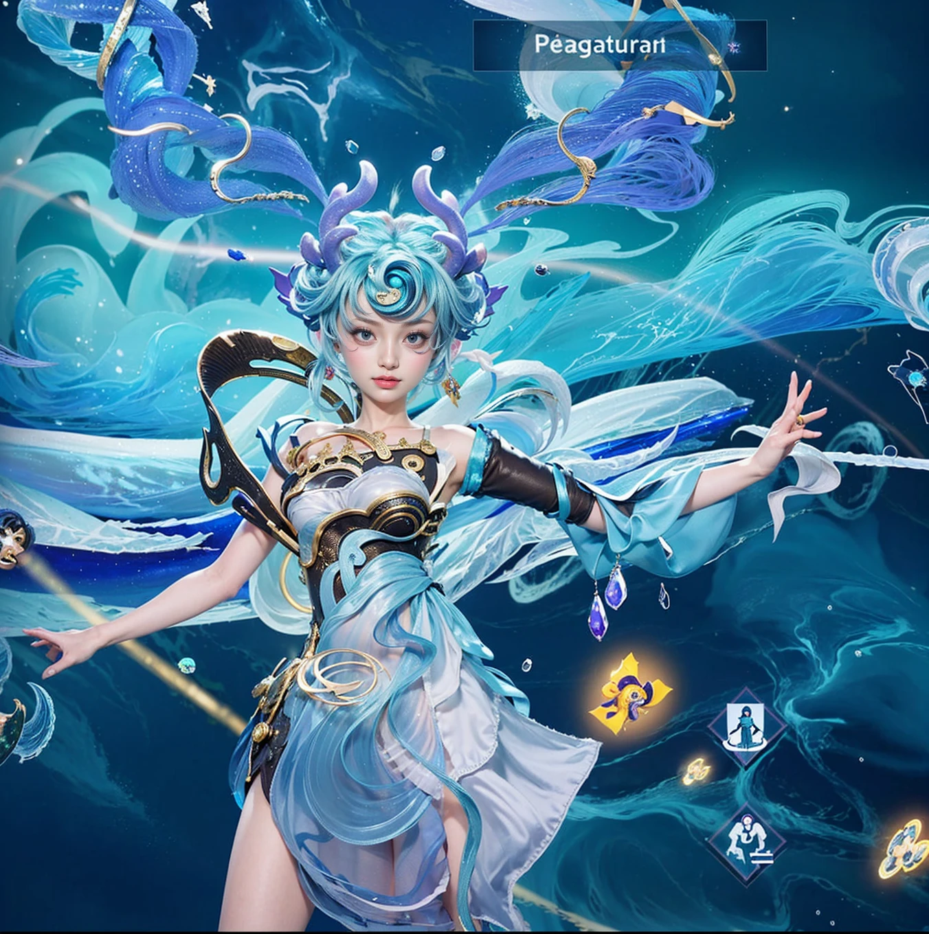 (8k, best quality, masterpiece:1.2), (realistic, photo-realistic:1.37), ultra-detailed,
A detailed portrait of 1 girl 21 year old girl, fantasy character, blue eyes, tosca hair color, detail face, pale skin, face facing the camera, wearing queen costumes, zodiac suit. The scene  illuminated with professional lighting, photon mapping, and radiosity, with Tetsuya Nomura Style and a zodiac feel, gemini , zodiac gemini vibes. In the dark forest river terrible background with blur or bokeh effect, neon details, realistic light.