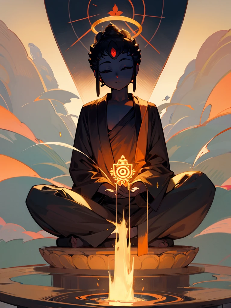Amitabha Buddha 泣き顔 eyes closed buddha posture halo black hair hands together third eye 涙