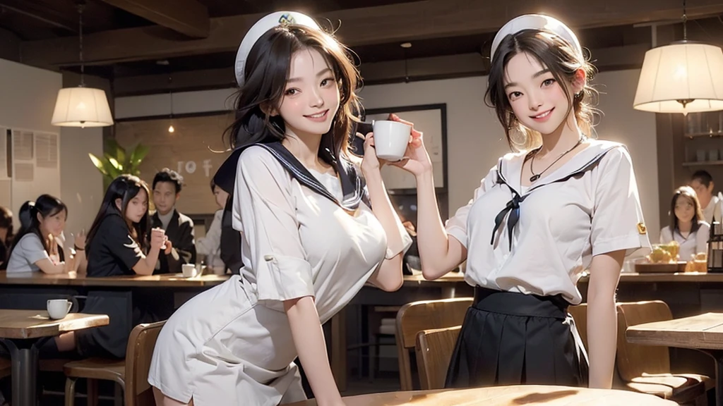 
(((((((Emphasize cleavage)))))))
((((((((A junior high school girl in a sexy white short-sleeved sailor uniform))))))))
(((((((お洒落でcuteInside the Starbucks store)))))))
8K、RAW Photos、Highest quality、Super detailed、Super Resolution、Ultra HD、8K壁紙、Amazing details



(((((((Inside the Starbucks store)))))))、((((((Sit down and eat cake、Drink Starbucks coffee、smile))))))、((Heart Necklace))




Modern and sleek design：Interior design using natural materials、Many of the designs are warm and made using wood and metal.。
Large windows：自然光をたっぷり取り入れるためのLarge windowsがあり、Providing a bright and open space。
Green Interior：Potted plants are effectively placed、It creates a relaxing atmosphere。
artwork：Works by local artists、Starbucks-related art on display。
Cozy seating：Cushioned chairs and sofas、Bar sheet etc.、A variety of seating options available。
Open kitchen area：Being able to see how drinks and food are made、We provide peace of mind and transparency。
Unique lighting：Antique lamps and chandeliers、Modern lighting fixtures are used。
Comfortable background music：Relaxing music is playing、A comfortable space is provided。
Wide々Table space：一人でもグループでも使いやすいWide々There is a table with。
Community Table：There is a large table where you can socialize with other customers.。
Seasonal decorations：The decorations are themed according to the season.。
Design with a local feel：The design incorporates the local culture and characteristics.。
Fragrance production：コーヒーの香りが店内にWideがり、A space that satisfies the five senses has been created.。
Conversation with a barista：フレンドリーなConversation with a baristaが楽しめるカウンターエリアがあります。




8K、RAW Photos、Highest quality、masterpiece:1.2、Super detailed、Super Resolution、Ultra HD、8K壁紙、Amazing details、Photorealistic:1.4、Having fun by the water、Full Body Shot、Full body photo、High-resolution RAW color photos、Professional photos、A scene full of emotion、Very detailed and beautiful、Ultra HD、8K壁紙、Amazing details、Huge file sizes、Highly detailed beautiful girls、Highly detailed face Highly detailed eyes、Extremely realistic skin、 Highly detailed fingers, Highly detailed nose, Highly detailed mouth, Perfect Anatomy, Highly detailed background, Highly detailed clothing, Teen, cute女の子, Famous Japanese Idols, cute, Realistic body, Slender, White skin, Glowing Skin, Slim body, Realistic Face, Delicate eyes, double eyelid, 



