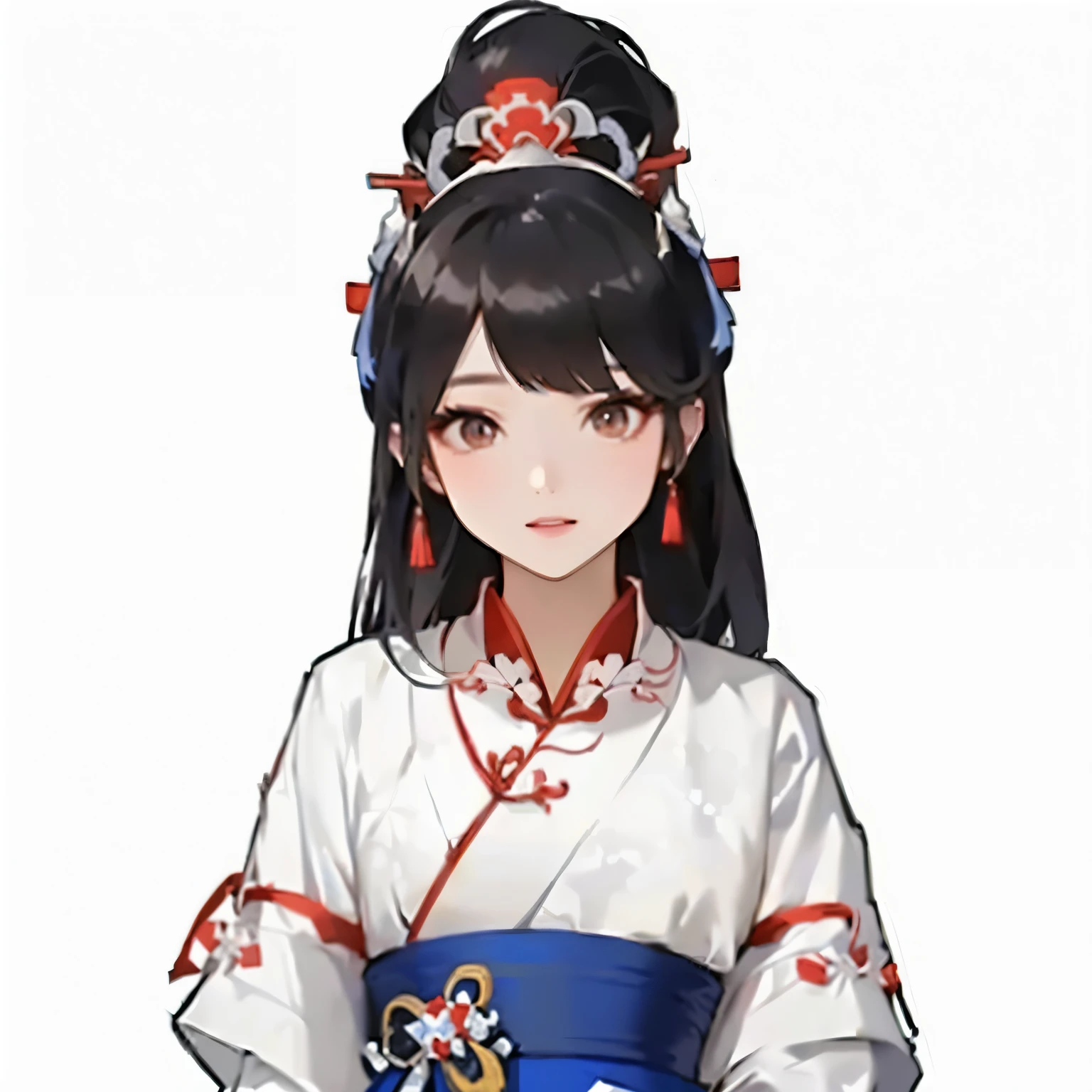 Woman wearing white and blue dress with red belt, 绫香Genshin Impact冲击, Onmyoji Portrait, White Ji haircut, heise jinyao, Keqing from genshin impact, 《Genshin Impact》Zhongli, yun ling, 绫香游戏Genshin Impact冲击, Yoshitomo Nara