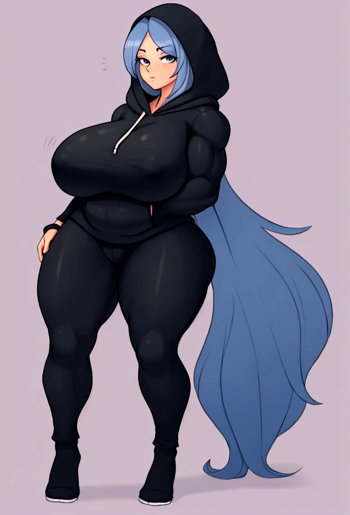 extremely long hair perfect anatomy 1 girl tall solo curvy ((muscular)) hoodie leggings toned body big breasted