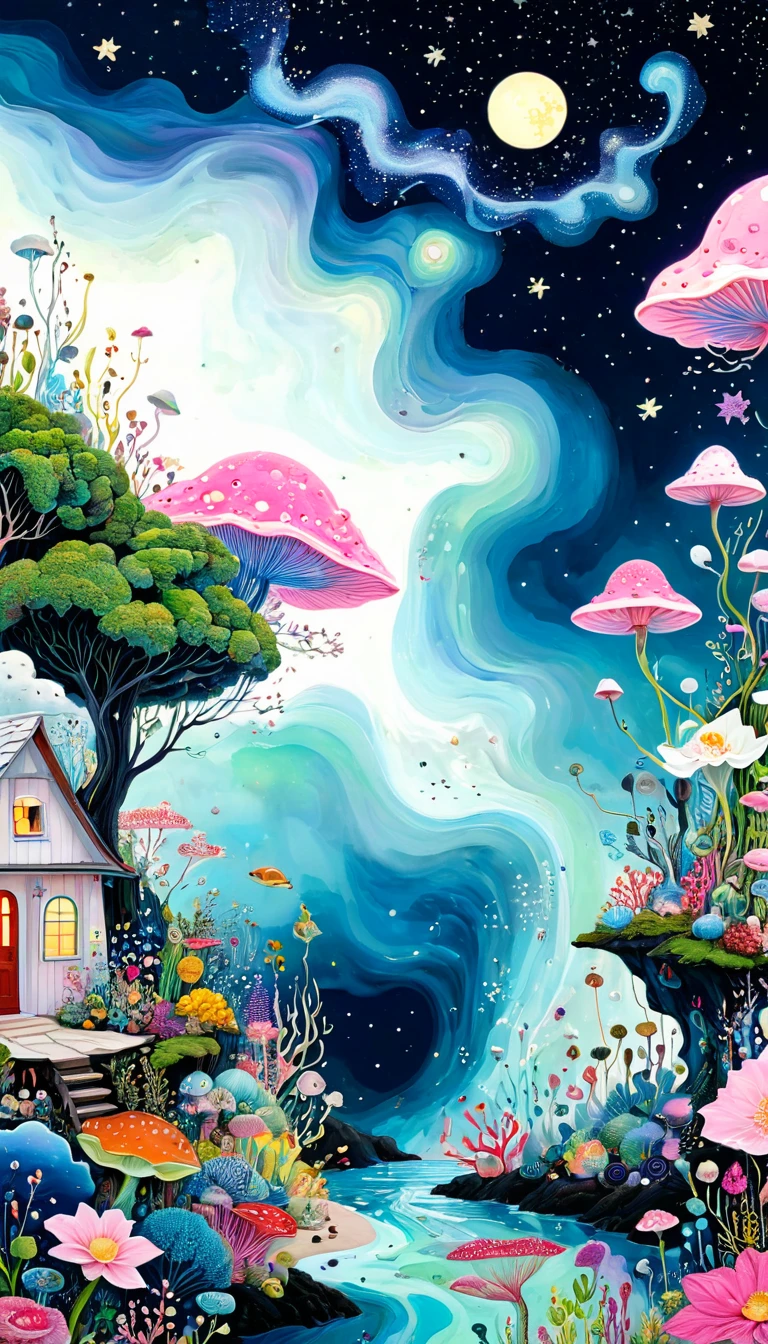 Bud Cottage,microorganism、Small animals,plant、Marine life、Eye、Starry Sky,Stitching together an abstract painting,Describing the inner world of autistic people,Sense of space,White Space,interesting,Innocence,Psychedelic Art,Abstract Art,Montage Art,Pink theme