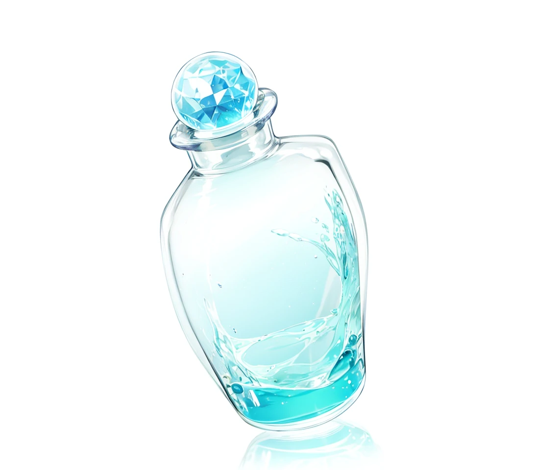 glass bottle, blue potion, circular stopper top, anime style