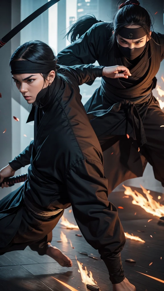 Two ninjas are battling