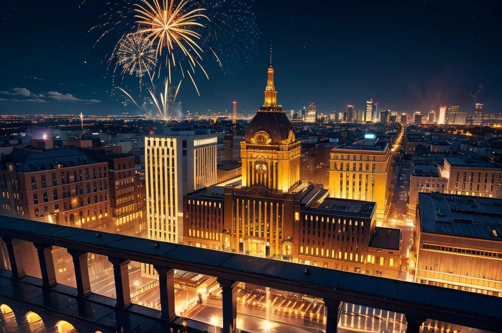gold casino, night, downtown, HDR, 4k resolution,firework, modern architecture,city, gold light