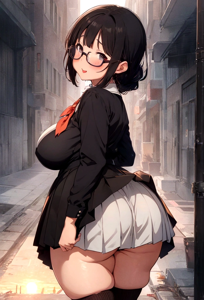 Anime girl with glasses and black dress standing on the sidewalk, Half Yamada, a hyperRealistic , Anime Moe Art Style, hyperRealistic , Gwaiz, , Enchanting anime girl, Beautiful anime girl crouching, Realistic , Anime girl in a black dress, artwork in the style of Gwaiz, chic,(masterpiece), (One serious civil service commissioner: 1.3), (Super thick and plump body: 1.3), (Huge breasts and buttocks)), (Small Head: 1.2), (Very small uniform)), (Shiny skin: 1.2), (A speech while crouching in the stands in the schoolyard in the morning)), {fat},1boy, penis, doggystyle, from behind, spreadassms, chubby body, fat body, short,ultra detailed, masterpiece, best quality, blush, a woman, rolling eyes, open mouth, school girl, wearing , wearing glasses, classroom, sunset, light particles, hdr, brown grey hair, midium wavy hair, shiny hair, bang, single braid, clear grey eyes, Smiling Kiss, Tongue Out, アニメ ,orgasm face, sexual climax, bitch, back shot, back view, low angle, from below, back view, arched back, looking back, all fours, chubby body, BIG ASS , saliva, BBW, slender waist, anal, seiza, hands on head,white eyes, Hand Drawn, Showing Ass, Bobcut, Knee socks, (Super thick and plump body: 1.3), Butt sticking out, Close your legs, seiza, spread legs, pleated skirt, Stretch your arms back, long pleated skirt, I can&#39;t see your butt, Buttocks hide, Arms folded behind back, Super big butt, Awesome numbness , Plump , Chubby, Butt sticking out,