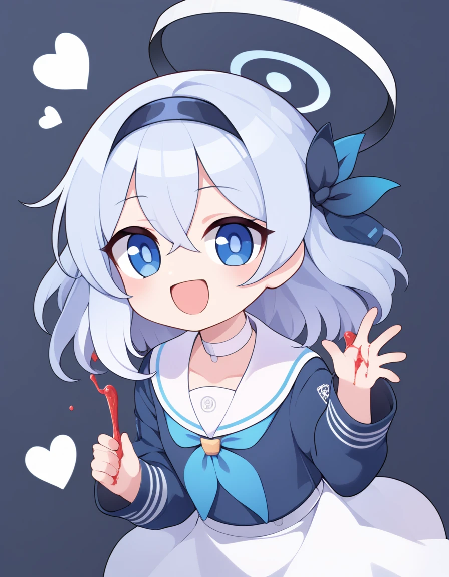 score_9, score_8_superior, score_7_superior, No correction, sauce_Anime BREAK Alona \(Blue Archive\), One girl, :d, blue eyes, Blue Hair, blue shirt, Braiding, choker, Hair on one eye, hair band, Hello, Long sleeve, View your viewers, Open your mouth, Sailor collar, shirt, short hair, single Braiding, skirt, smile, alone, white choker, white hair band, white Sailor collar, white skirt