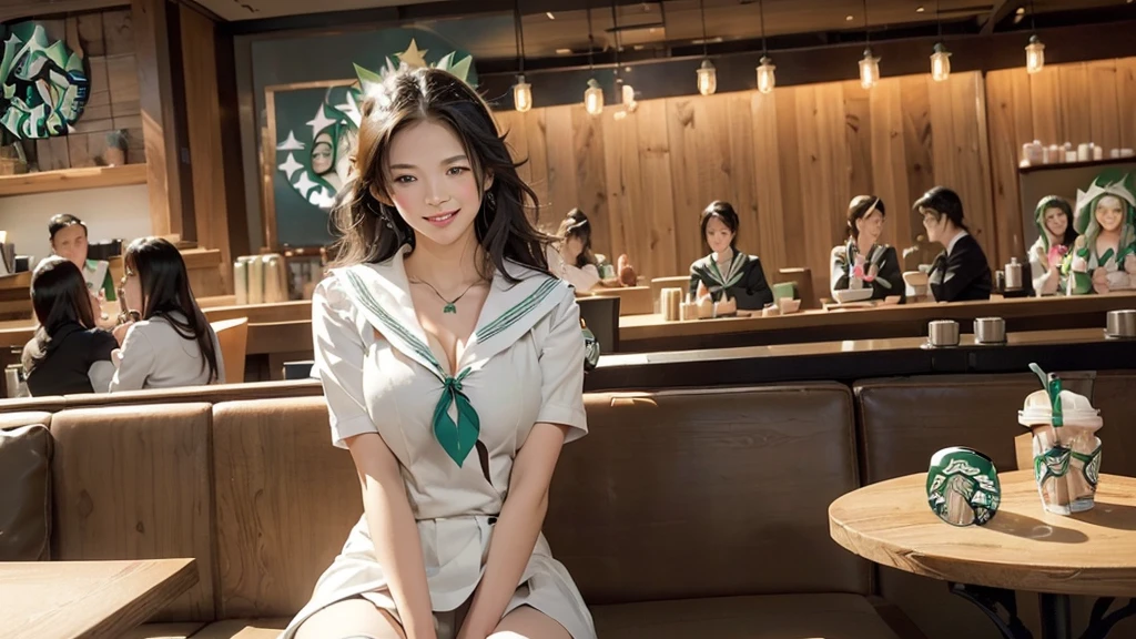 (((((((((Emphasize cleavage))))))))) ((((((((((Cheerleader, pom pom mini skirt, smile)))))))))) (((((((お洒落でcuteInside the Starbucks store))))))) 8K、RAW Photos、Highest quality、Super detailed、Super Resolution、Ultra HD、8K壁紙、Amazing details ((((((tennis racket)))))) (((((((Inside the Starbucks store)))))))、 ((((((Sit down and eat cake、Drink Starbucks coffee、smile))))))、((Heart Necklace)) Modern and sleek design:Interior design using natural materials、Many of the designs are warm and made using wood and metal.。 Large windows:自然光をたっぷり取り入れるためのLarge windowsがあり、Providing a bright and open space。 Green Interior:Potted plants are effectively placed、It creates a relaxing atmosphere。 artwork:Works by local artists、Starbucks-related art on display。 Cozy seating:Cushioned chairs and sofas、Bar sheet etc.、A variety of seating options available。 Open kitchen area:Being able to see how drinks and food are made、We provide peace of mind and transparency。 Unique lighting:Antique lamps and chandeliers、Modern lighting fixtures are used。 Comfortable background music:Relaxing music is playing、A comfortable space is provided。 Wide々Table space:一人でもグループでも使いやすいWide々There is a table with。 Community Table:There is a large table where you can socialize with other customers.。 Seasonal decorations:The decorations are themed according to the season.。 Design with a local feel:The design incorporates the local culture and characteristics.。 Fragrance production:コーヒーの香りが店内にWideがり、A space that satisfies the five senses has been created.。 Conversation with a barista:フレンドリーなConversation with a baristaが楽しめるカウンターエリアがあります。 8K、RAW Photos、Highest quality、masterpiece:1.2、Super detailed、Super Resolution、Ultra HD、8K壁紙、Amazing details、Photorealistic:1.4、Having fun by the water、Full Body Shot、Full body photo、High-resolution RAW color photos、Professional photos、A scene full of emotion、Very detailed and beautiful、Ultra HD、8K壁紙、Amazing details、Huge file sizes、Highly detailed beautiful girls、Highly detailed face Highly detailed eyes、Extremely realistic skin、 Highly detailed fingers, Highly detailed nose, Highly detailed mouth, Perfect Anatomy, Highly detailed background, Highly detailed clothing, Teen, cute女の子, Famous Japanese Idols, cute, Realistic body, Slender, White skin, Glowing Skin, Slim body, Realistic Face, Delicate eyes, double eyelid,