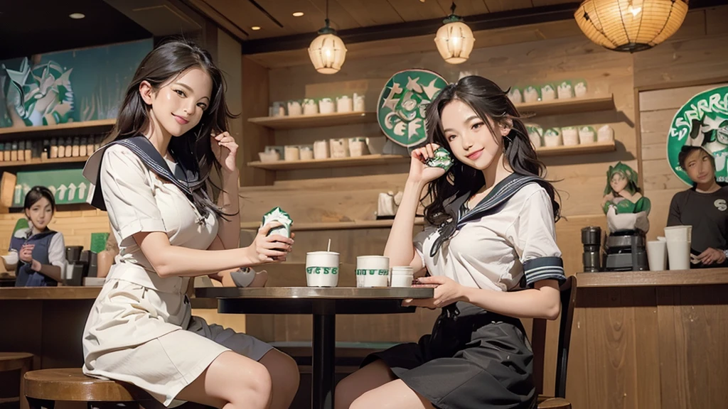 
(((((((Emphasize cleavage)))))))
((((((((A  girl in a sexy white short-sleeved sailor uniform))))))))
(((((((お洒落でcuteInside the Starbucks store)))))))
((((((Sit down and eat cake、Drink Starbucks coffee、smile))))))、((Heart Necklace))
8K、RAW Photos、Highest quality、Super detailed、Super Resolution、Ultra HD、8K壁紙、Amazing details



(((((((Inside the Starbucks store)))))))、
((((((Sit down and eat cake、Drink Starbucks coffee、smile))))))、((Heart Necklace))




Modern and sleek design：Interior design using natural materials、Many of the designs are warm and made using wood and metal.。
Large windows：自然光をたっぷり取り入れるためのLarge windowsがあり、Providing a bright and open space。
Green Interior：Potted plants are effectively placed、It creates a relaxing atmosphere。
artwork：Works by local artists、Starbucks-related art on display。
Cozy seating：Cushioned chairs and sofas、Bar sheet etc.、A variety of seating options available。
Open kitchen area：Being able to see how drinks and food are made、We provide peace of mind and transparency。
Unique lighting：Antique lamps and chandeliers、Modern lighting fixtures are used。
Comfortable background music：Relaxing music is playing、A comfortable space is provided。
Wide々Table space：一人でもグループでも使いやすいWide々There is a table with。
Community Table：There is a large table where you can socialize with other customers.。
Seasonal decorations：The decorations are themed according to the season.。
Design with a local feel：The design incorporates the local culture and characteristics.。
Fragrance production：コーヒーの香りが店内にWideがり、A space that satisfies the five senses has been created.。
Conversation with a barista：フレンドリーなConversation with a baristaが楽しめるカウンターエリアがあります。




8K、RAW Photos、Highest quality、masterpiece:1.2、Super detailed、Super Resolution、Ultra HD、8K壁紙、Amazing details、Photorealistic:1.4、Having fun by the water、Full Body Shot、Full body photo、High-resolution RAW color photos、Professional photos、A scene full of emotion、Very detailed and beautiful、Ultra HD、8K壁紙、Amazing details、Huge file sizes、Highly detailed beautiful girls、Highly detailed face Highly detailed eyes、Extremely realistic skin、 Highly detailed fingers, Highly detailed nose, Highly detailed mouth, Perfect Anatomy, Highly detailed background, Highly detailed clothing, Teen, cute女の子, Famous Japanese Idols, cute, Realistic body, Slender, White skin, Glowing Skin, Slim body, Realistic Face, Delicate eyes, double eyelid, 




