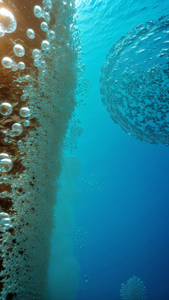 "Clusters of small bubbles underwater"