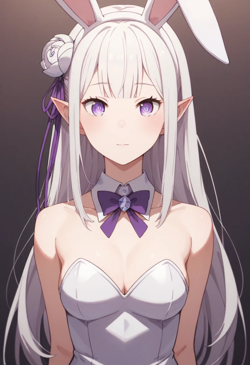 Emilia, One Girl, Emilia (Also:zero), alone, Mouth closed, Purple eyes, hair ornaments, hair ribbon, ribbon, hair flower, Long Hair, bangs, flower, purple ribbon, Pointy Ears,Bunny Costume
