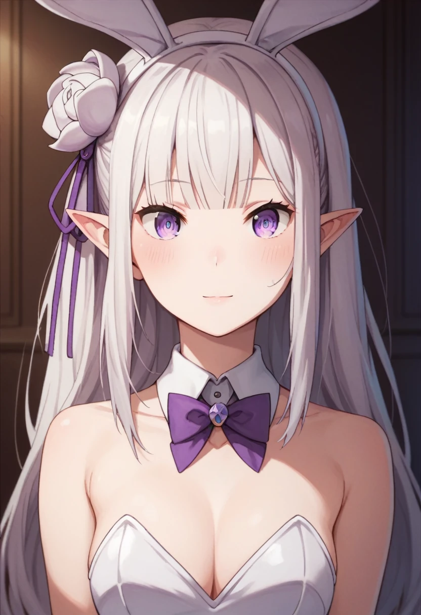 Emilia, One Girl, Emilia (Also:zero), alone, Mouth closed, Purple eyes, hair ornaments, hair ribbon, ribbon, hair flower, Long Hair, bangs, flower, purple ribbon, Pointy Ears,Bunny Costume