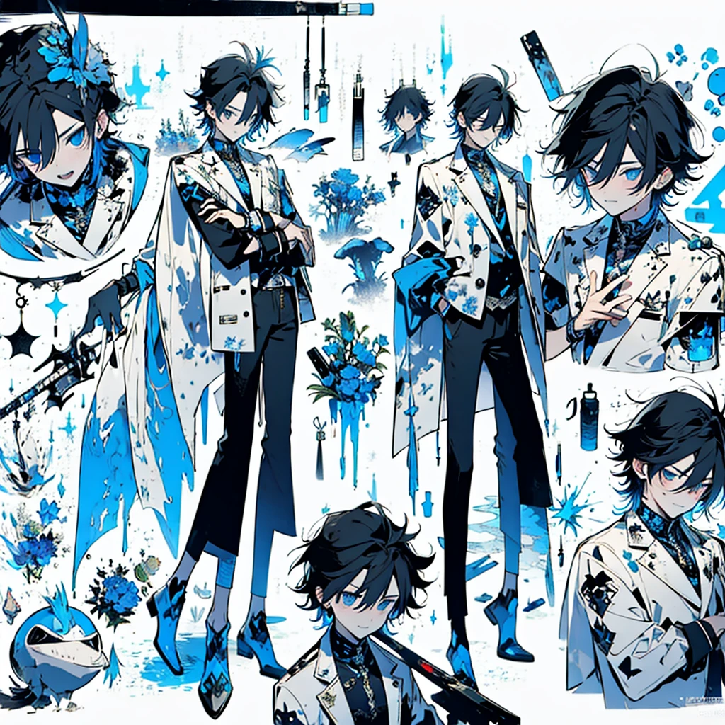 masterpiece , best quality , man , suit , White , ice , sword , anime , sky , glass , cool , king,