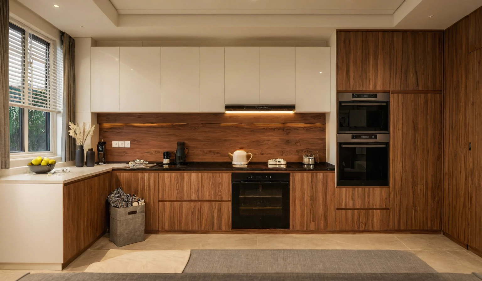 Raw photo,Masterpiece, high quality, best quality, authentic, super detail, interior, indoors,  style Indochine modern, minimalist line, aiaigroup , wooden, walnut veneer wood, led light, white paint wall, sofa, BED RooM, day light, 