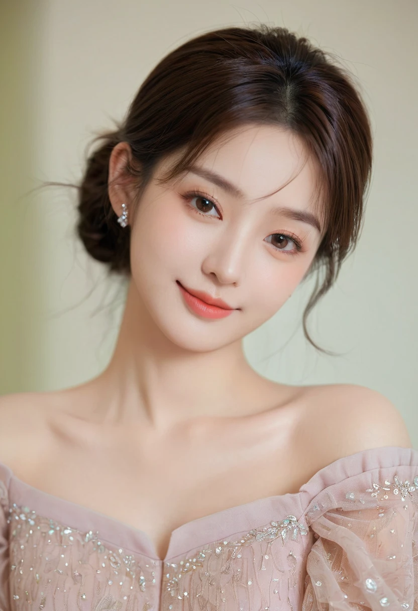 1 Girl, Off-shoulder, A faint smile, Glowing skin, best quality, masterpiece, (Reality:1.4)