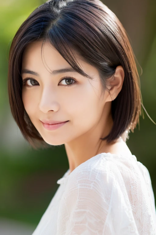 ((Highest quality, 8K, masterpiece:1.3)), Ultra-high resolution, (Realistic:1.4), RAW Photos, Skinny Japanese woman, 30th Generation, Cute face, (Detailed face), (Fine grain), (Highly detailed skin texture), Black straight hair, Shot in the back, actress, White blouse