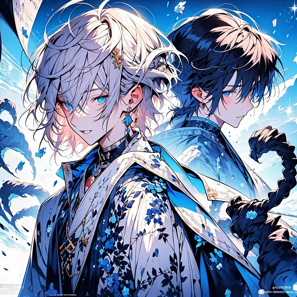 masterpiece , best quality , man , suit , White , ice , sword , anime , sky , glass , cool , king,