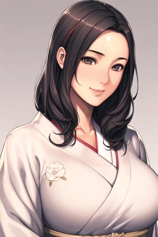 Simple White Background,
beige kimono,white rose print,japanese clothes,wide sleeves,long sleeves,
black eyes, black hair,Forehead,parted bangs,
1 girl, 20yo,Young female,Beautiful Finger,Beautiful long legs,Beautiful body,Beautiful Nose,Beautiful character design, perfect eyes, perfect face,expressive eyes,perfect balance,
looking at viewer,(Focus on her face),closed mouth, (innocent_big_eyes:1.0),Light_Smile,
official art,extremely detailed CG unity 8k wallpaper, perfect lighting,Colorful, Bright_Front_face_Lighting,shiny skin,
(masterpiece:1.0),(best_quality:1.0), ultra high res,4K,ultra-detailed,
photography, 8K, HDR, highres, absurdres:1.2, Kodak portra 400, film grain, blurry background, bokeh:1.2, lens flare, (vibrant_color:1.2),professional photograph,
(Beautiful,large_Breasts:1.4), (beautiful_face:1.5),(narrow_waist),