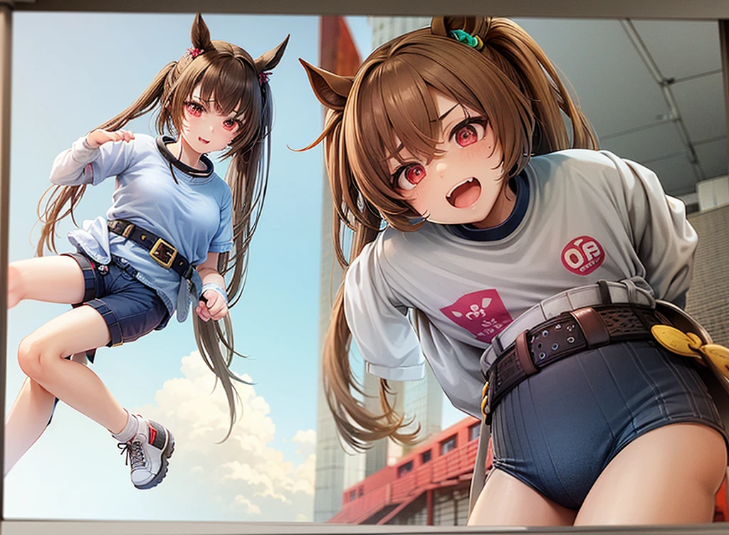 dirty,tear clothes,torn clothes,school yard,aadaiwa,long hair,twintails,hair bow,animal ears,tiara,horse tail,
(belt:2),navy blue mock neck wite gym uniform:1.5),best quality,masterpiece,looking at viewer,absurdres,1girl,score_9,score_8_up,score_7_up,source_anime,(BREAK:0.9),Eye-catching sunset,
1girl,solo,daiwa scarlet (umamusume),horse ears,twintails,tiara,horse tail,long hair,brown hair,fang,red eyes,
SlightMuscle,Bulky,Bodybuilder,HyperMuscle,
koutei,outdoors,building,window,(fence:1.3),r4g4w4,1girl,gym uniform,masterpiece,best quality,ultra detailed,
Small face,small head,navy blue line gym clothes,dark blue buruma,white kneehigh socks,sports shoes,