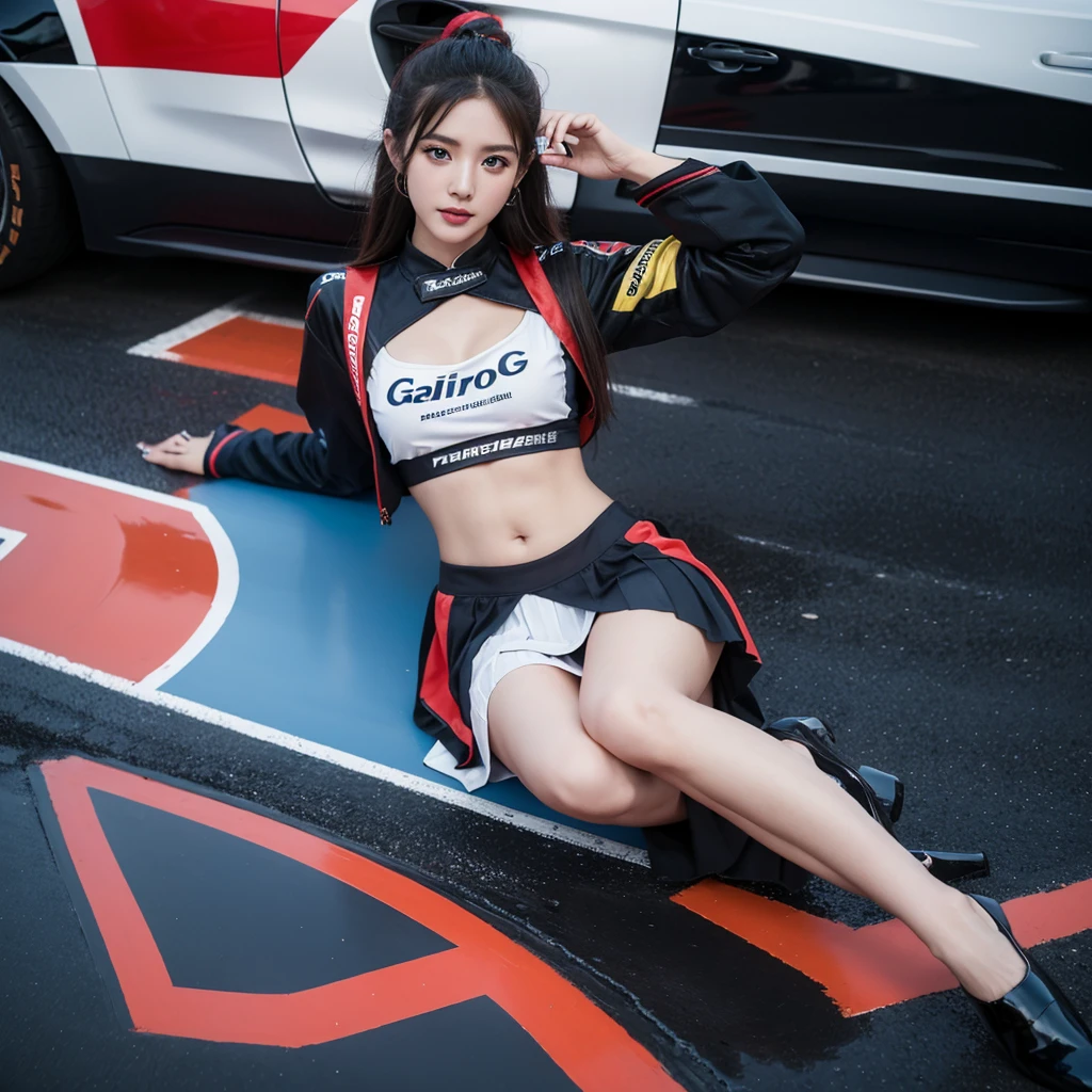 Cool woman、Colorful costumes、F1 Driver Cosplay、Colorful costumes、Clothing with company logo、Grid Girlsのカラフルで派手な衣装、Grid Girls、Perfect Face、Paddock Girls、Harem、motor Show、tights、Bodycon Costumes、Grid Girls、Russia、Grid Girlsのコスプレ、belly button、Pleated skirt、Bodycon Costumes、Photographed in a sexy pose