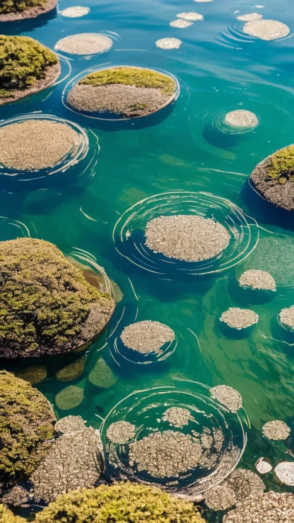 A large number of small bubbles in the water