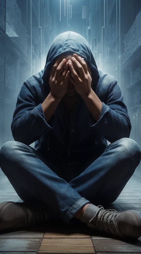 Very real image. A person feeling panic and fear.Photorealism, full view, highly detailed image, very realistic, hyperrealism, Ultra HD, 8k, 5, sharp focus, intricate and mysterious masterpiece. (Long exposure photography Artistic illustration close-up portrait very detailed: final quality, medium shot, backlight, Rich and striking. Enigmatic and mysterious manipulations (composition of the rule of thirds), ((detailed environment with strong lines) The best quality, in camera, white light, warm and clean aesthetics, dazzling screen composed of millions of brilliant ultraviolet rays, HDR.