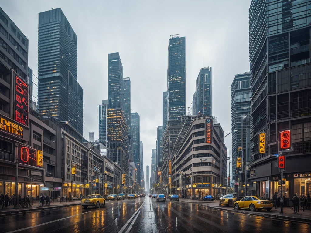 street of the city of los angeles that appears in apocalyptic blade runner, rainy and cyberpunk, with a futuristic and technological architecture in its metal and glass buildings, all full of imagination,science fiction and (intricate details of the machine).photorealistic image,maximum sharpness, 8k quality.(top quality masterpiece). 3D.