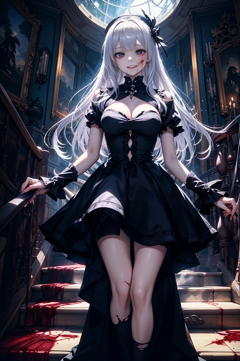 光死んだ腐ったBloodに飢えた邪悪なzombie, Girl Venom, 黒い共to be bornto be born物が付着している, Bloodまみれの, Evil look, Psychopathic, Torn clothes, Torn Costume, sexy, reveal, Combat Stance, Very detailed, Vibrant appearance, Creative Action, Very detailed, Imaginative, Sensual, Voluntary, all breasts, sexy, reveal, Highest quality, skinの質感, Intricate details, (Highest quality, masterpiece, 超High resolution), (8k wallpaper, High resolution, High resolution, to be born), (credibility: 1.4), (whole bodyショット), One Girl, ((Anime Girls)),,(Bloodしぶき:1.6), ((Fantasy Witch Costume)), ((Flowing white hair)), ,(Bloodしぶき:1.6),Female curves, Large Breasts, Thick thighs, sexyな平らなお腹, 完璧なhand, 完璧なアニメのface, ((dark ta dress)), Are standing, ((邪悪な笑face)), ,(Bloodしぶき:1.6),Victorian cities, gaslight, Steam circulates, Moonlight Illumination, night間照明, A sky filled with stars and galaxies,(Bloodしぶき:1.6),アニメzombie魔女デザイン, ねじれた笑face、Bloodまみれの、頭からの出Blood、Bloodしぶき、,(Bloodしぶき:1.6),Crossbones, skull, Streetwear Design, protector, Horror Style, Full Design, Huge breasts, Very detailed, Realistic, Dark fantasy, Gloomy atmosphere, Intricate details, Crazy Smile, 狂ったeye, A cute and stylish hair band,(masterpiece:1.2, Highest quality), Scary atmosphere、Distorted facial expressions、Horror Art、Bloodの雨、Bloodを流す、Bloodしぶき,(Bloodしぶき:1.6),悪魔のeye、greenいeye、scar、火scar、whole body、Torn hair of a woman dressed in slave clothing、(Long Hair)、(eyeにかかる長さの前髪)、Black Hair、(((eyeの下のクマ)))、green白いskin、Feeling unwell、Pathological、邪悪な笑face、狂ったeye、(Grin)Dramatic makeup,Create mixed media art、,Horror 1 Girl, Open_mouth, , green_eye, Blood, Tilt_red_skin, Injury, Blood_In addition_face, Bandaged_arm, Blood_In addition_zombie, Blood_In addition_hand , Open your eyelids wide, The trend is all, mouthを大きくOpen, mouthを開けてteethをむき出しにする,獣のような鋭いteeth, Wide lips, 非常に広いmouth, Vermilion cheeks, blonde, ,(Bloodしぶき:1.6),Princess Cut, Ribbon hair ornament, brooch, Otaku Room, Well-built body, Nice body, Ample breasts, Thick body,eyeを大きく開いて、Scary atmosphere、Distorted facial expressions、ねじれた笑face、Bloodまみれの、頭からの出Blood、Bloodしぶき、whole body、,(Bloodしぶき:1.6),Long Hair、Long bangs、Well-built,Broad shoulders,I focus,(face),Messy Hair,いeye,(光るeye),green信号,笑face,big 笑face,teeth,psycho 笑face,gesugao,Dark city background,darkness,night,(close),良いeye, 良いteeth,サディスティックな笑face,,all,光沢のあるskin,詳細なface,Beautiful body, mouthからの白い息 Luxurious lace long gloves