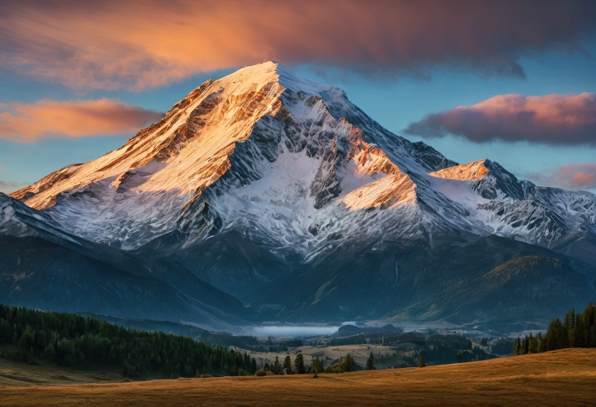 Snow Mountain,morning glow,Glow,Big scene,Landscape photography works,RAW,uhd,8K,Detailed Details,Best quality,Perfect color matching,Sense of atmosphere,Masterpieces shot by international photography masters,National Geographic Photography Award Winners