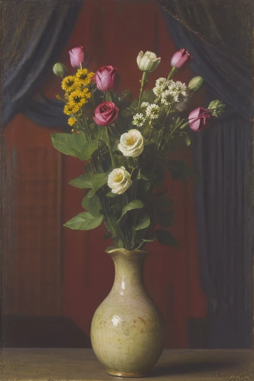 Flower oil painting in the style of Henri Fantin-Latour.