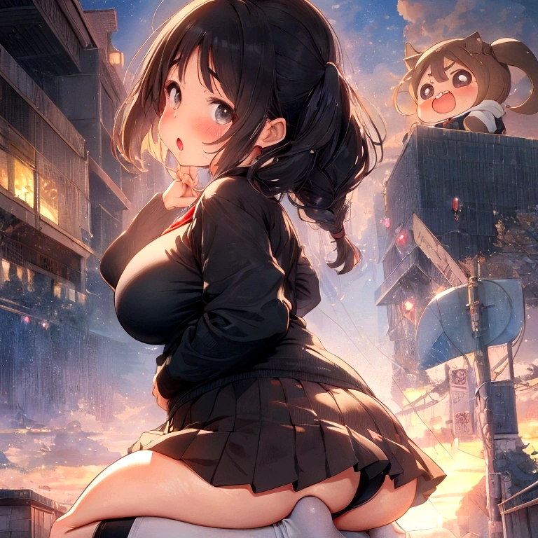 Anime girl standing on the street in a short skirt and black shirt, , chic, Anime Moe Art Style, Half Yamada, Realistic Anime 3D Style, Smooth anime CG art, Surreal , Gwaiz, Young Anime Girl, Anime Style 4k, Naughty anime style, Beautiful anime girl crouching,(masterpiece), (One serious civil service commissioner: 1.3), (Super thick and plump body: 1.3), (Huge breasts and buttocks)), (Small Head: 1.2), (Very small uniform)), (Shiny skin: 1.2), (A speech while crouching in the stands in the schoolyard in the morning)), {fat},1boy, penis, doggystyle, from behind, spreadassms, chubby body, fat body, short,ultra detailed, masterpiece, best quality, blush, a woman, rolling eyes, open mouth, school girl, wearing , wearing glasses, classroom, sunset, light particles, hdr, brown grey hair, midium wavy hair, shiny hair, bang, single braid, clear grey eyes, Smiling Kiss, Tongue Out, アニメ ,orgasm face, sexual climax, bitch, back shot, back view, low angle, from below, back view, arched back, looking back, all fours, chubby body, BIG ASS , saliva, BBW, slender waist, anal, seiza, hands on head,white eyes, Hand Drawn, Showing Ass, Bobcut, Knee socks, (Super thick and plump body: 1.3), Butt sticking out, Close your legs, seiza, spread legs, pleated skirt, Stretch your arms back, long pleated skirt, I can&#39;t see your butt, Buttocks hide, Arms folded behind back, Super big butt, Awesome numbness , Plump , Chubby, Butt sticking out,