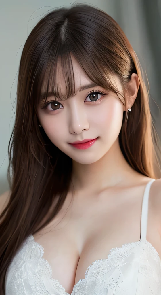 8K,Pieces fly, Highest quality, figure, Very detailed, finely, High resolution, 8k wallpaper, Perfect dynamic composition, Dark and beautiful eyes, Random Cute Hairstyles, Large Breasts, Natural color lip,Resorts, Random cute poses,smile,Cleavage