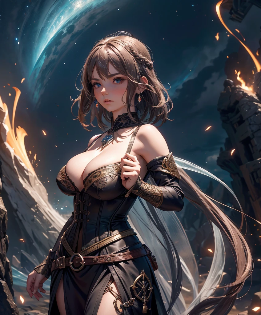 (((Single character image.))) (((1girl))) (((18 years old.))) (((18yo.))) (((Dressed in medieval fantasy attire.))) This character is renowned for her remarkable 112-63-118 figure. She exudes an air of elegance and mystery.
Imagine a thrilling female adventurer in a high-fantasy setting, akin to a swashbuckler. We need a single character portrait with intricate details, wearing fantasy attire. She should be adorned in a bodice and and a tight corset, exuding a shadowy and athletic demeanor.
She is sultry and attractive.
Her hair is both very sexy and alluring, cascading in intricate waves. She possesses firm breasts and an air of arrogance. Her body is beautifully detailed and realistic.
The artwork should be hyper-detailed and worthy of trending on platforms like ArtStation. This is a character portrait designed for use in Dungeons & Dragons, Pathfinder, Skyrim, Lord of the Rings, Game of Thrones, or similar high-fantasy settings. Please ensure the image is centered and presented in ultra HD quality, possibly 8k resolution, with an epic masterpiece level of detail.
