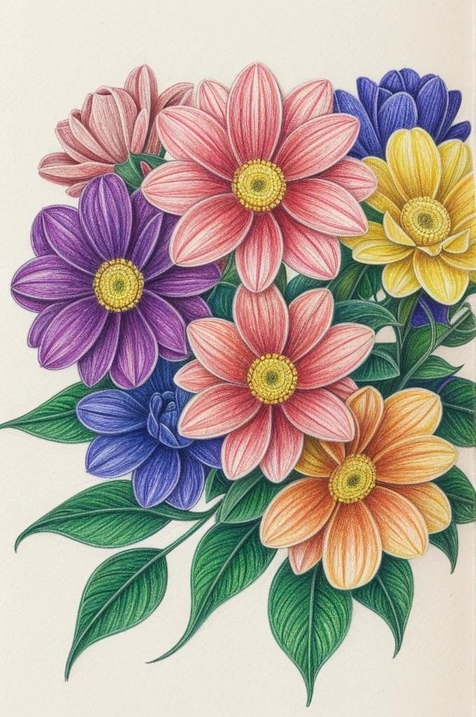 a flower drawing with coloured pencil in chromatic style