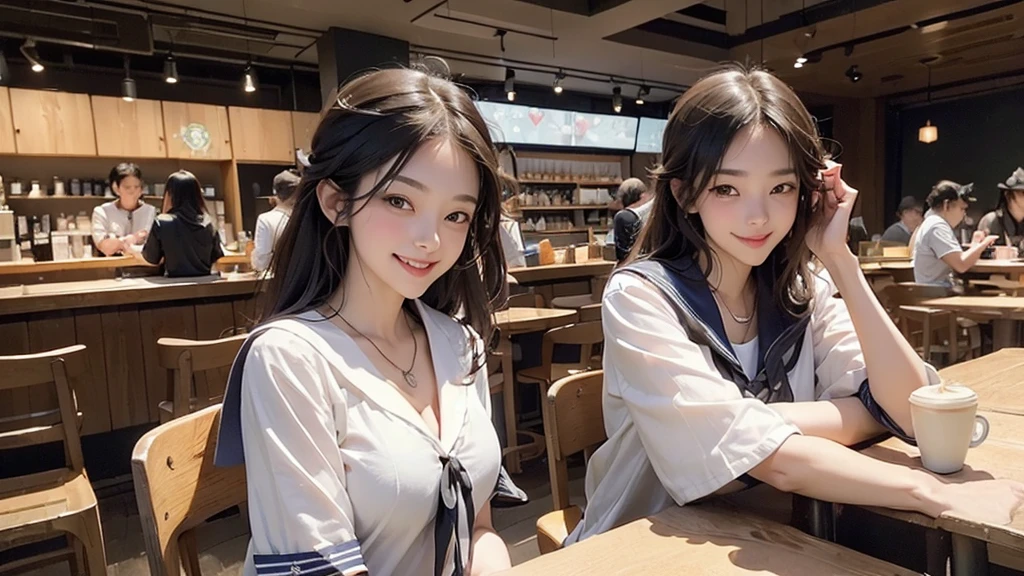 (((((((Emphasize cleavage)))))))
((((((((A junior high school girl in a sexy white short-sleeved sailor uniform))))))))
(((((((お洒落でcuteInside the Starbucks store)))))))
8K、RAW Photos、Highest quality、Super detailed、Super Resolution、Ultra HD、8K壁紙、Amazing details
(((((((Inside the Starbucks store)))))))、
((((((Sit down and eat cake、Drink Starbucks coffee、smile))))))、((Heart Necklace))
Modern and sleek design:Interior design using natural materials、Many of the designs are warm and made using wood and metal.。
Large windows:自然光をたっぷり取り入れるためのLarge windowsがあり、Providing a bright and open space。
Green Interior:Potted plants are effectively placed、It creates a relaxing atmosphere。
artwork:Works by local artists、Starbucks-related art on display。
Cozy seating:Cushioned chairs and sofas、Bar sheet etc.、A variety of seating options available。
Open kitchen area:Being able to see how drinks and food are made、We provide peace of mind and transparency。
Unique lighting:Antique lamps and chandeliers、Modern lighting fixtures are used。
Comfortable background music:Relaxing music is playing、A comfortable space is provided。
Wide々Table space:一人でもグループでも使いやすいWide々There is a table with。
Community Table:There is a large table where you can socialize with other customers.。
Seasonal decorations:The decorations are themed according to the season.。
Design with a local feel:The design incorporates the local culture and characteristics.。
Fragrance production:コーヒーの香りが店内にWideがり、A space that satisfies the five senses has been created.。
Conversation with a barista:フレンドリーなConversation with a baristaが楽しめるカウンターエリアがあります。
8K、RAW Photos、Highest quality、masterpiece:1.2、Super detailed、Super Resolution、Ultra HD、8K壁紙、Amazing details、Photorealistic:1.4、Having fun by the water、Full Body Shot、Full body photo、High-resolution RAW color photos、Professional photos、A scene full of emotion、Very detailed and beautiful、Ultra HD、8K壁紙、Amazing details、Huge file sizes、Highly detailed beautiful girls、Highly detailed face Highly detailed eyes、Extremely realistic skin、 Highly detailed fingers, Highly detailed nose, Highly detailed mouth, Perfect Anatomy, Highly detailed background, Highly detailed clothing, , cute女の子, Famous Japanese Idols, cute, Realistic body, Slender, White skin, Glowing Skin, Slim body, Realistic Face, Delicate eyes, double eyelid,