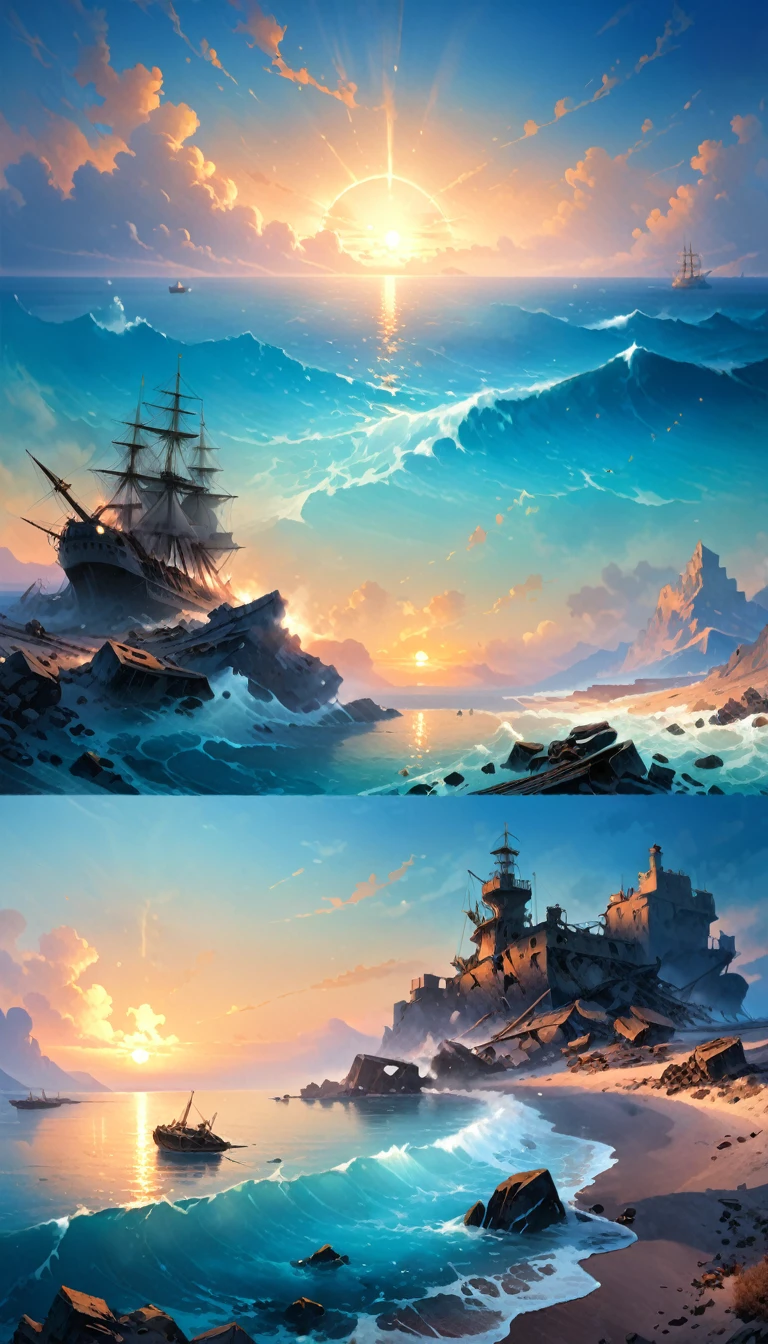 ，Beautiful paintings of wasteland by the sea，Ivan Aivazovsky Artist, Popular on ArtStation.Photos taken while traveling，Glorious Wasteland，Radiant Luminescence