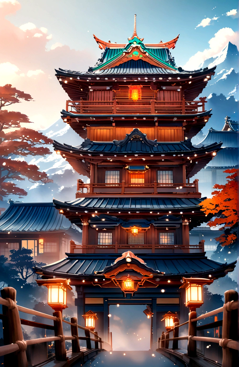 Magnificent Japanese architecture,(Illustration style)
