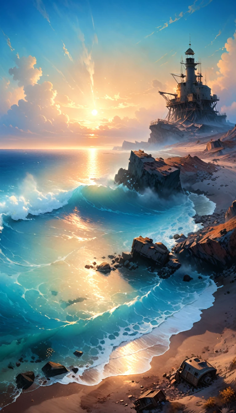 ,Beautiful paintings of wasteland by the sea,Ivan Aivazovsky Artist, Popular on ArtStation.Photos taken while traveling,Glorious Wasteland,Radiant Luminescence