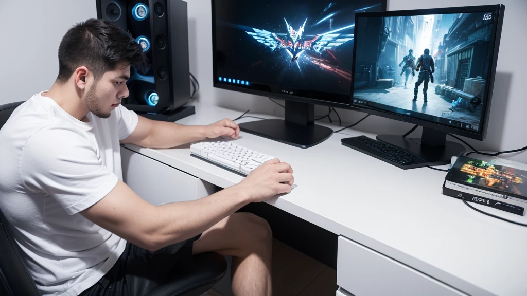 man,person,,Gamers,gamer,game,fight,sitting playing games,Game joystick,white shirt,enjoyable,Perfect Hand