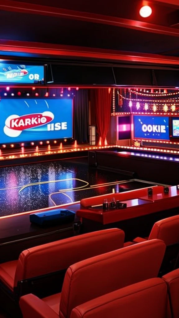 View of a small karaoke night club, no people on the photo