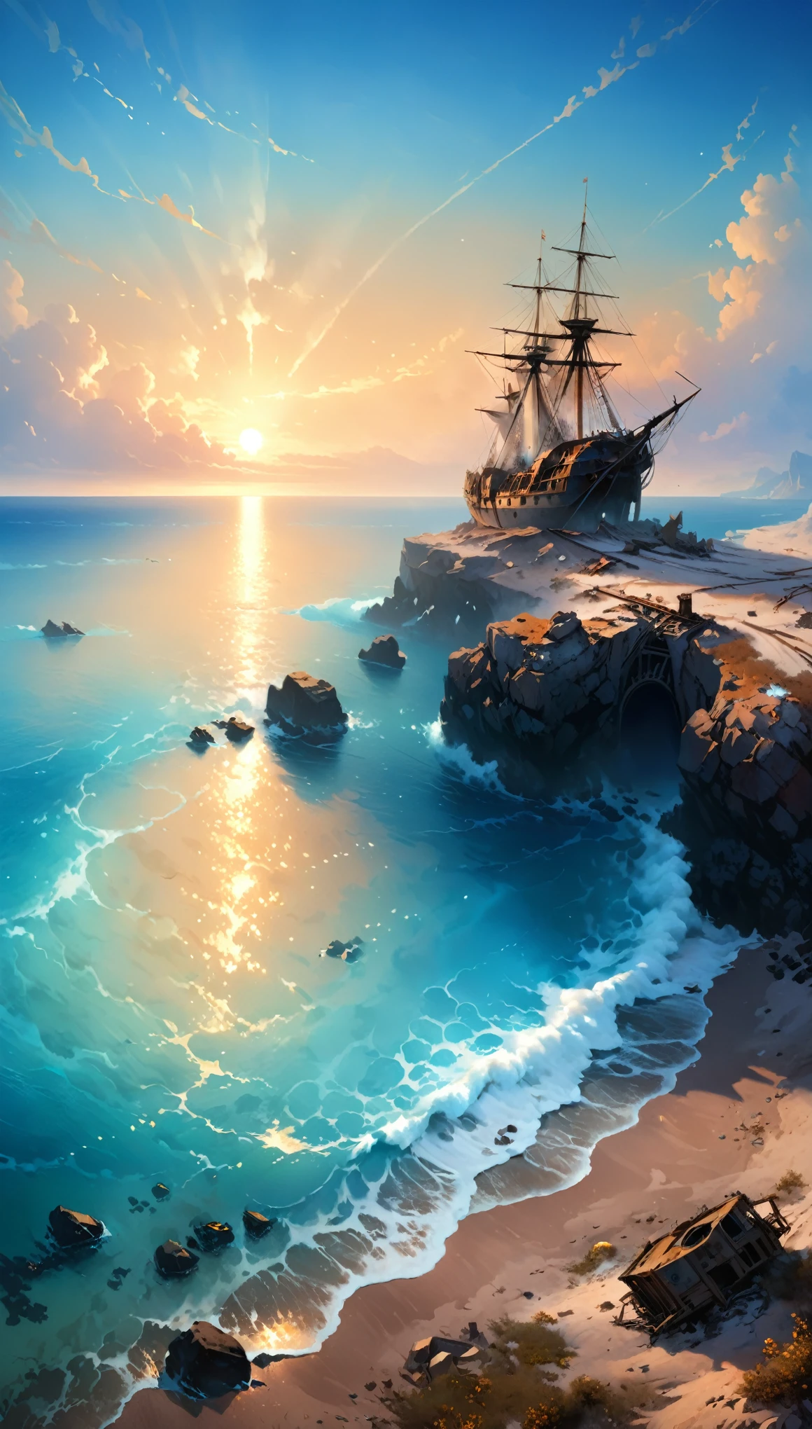 ,Beautiful paintings of wasteland by the sea,Ivan Aivazovsky Artist, Popular on ArtStation.Photos taken while traveling,Glorious Wasteland,Radiant Luminescence