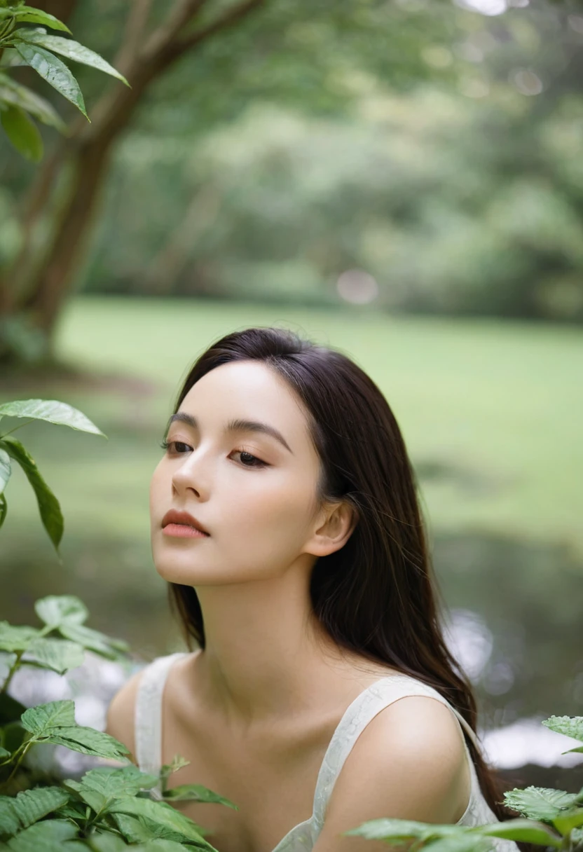 Model strikes a serene and peaceful pose, in a calming and tranquil setting. Shandy