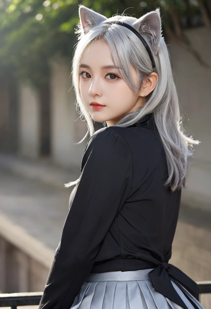 (highest quality,masterpiece:1.3,超A high resolution,),(Very detailed,Caustics),(Photorealistic:1.4,RAW shooting,)Ultra-Realistic Capture,Very detailed,High resolution 16K for human skin、 Natural skin texture、、Skin tone is even and healthy looking、 Use natural light and color,One Woman,Japanese,,cute,Silver Hair,Middle Hair,(Written boundary depth、chromatic aberration、、Wide range of lighting、Natural Shading、)、(Outdoor lighting at night:1.4)、(Hair swaying in the wind:1)、Long Hair、(Exposure:3.0)、Sheer white shirt、skirt