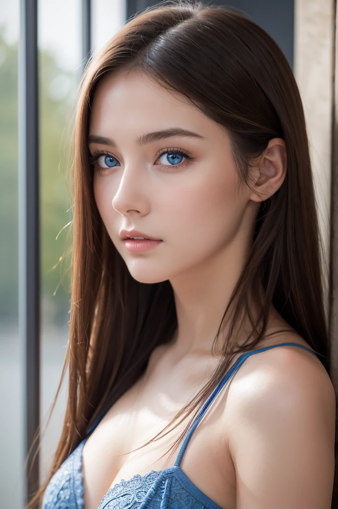 high quality, 最high quality, Realistic, RAW Photos, Realistic, Ultra-realistic 8K CG, Super detailed, High resolution, masterpiece, 1 Girl, 18-year-old, Beautiful face of a woman, Soft Face, elegant, Long Hair, blue eyes, Light blue eyes, close, Intricate details, Detailed Texture, Fine details, Front Face , Natural female body, sexy, Very beautiful young woman&#39;s face,