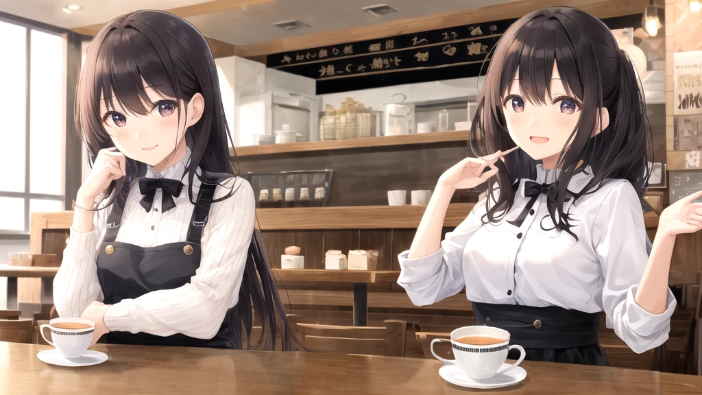 glad, woman, masterpiece, in the cafe, kawaii