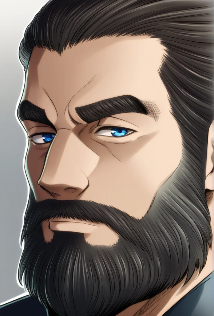 Man with a beard and blue eyes with dark hair