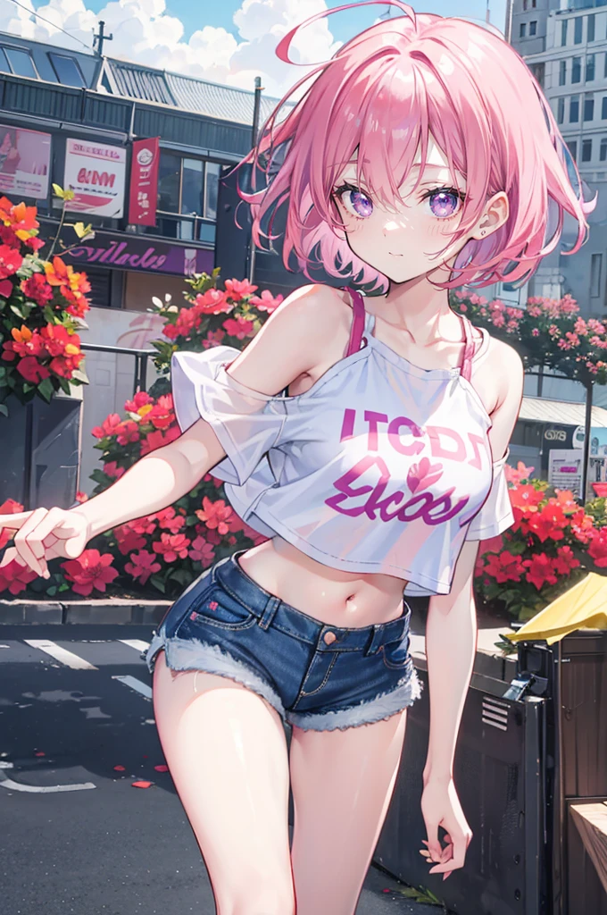 beautiful girl, cute, young, small limbs, short fingers, , embarrassed face, pink hair, red eyes, pink stripes々knee high socks, pantiesが透けるロミニスカート, pink stripes々panties, A see-through shirt with transparent nipples, red chokeest quality, masterpiece, High resolution, 4k, 超A high resolution, Photoreal:1.4, symmetrical eyes, whole body, fold your arms behind your back, Tennis court